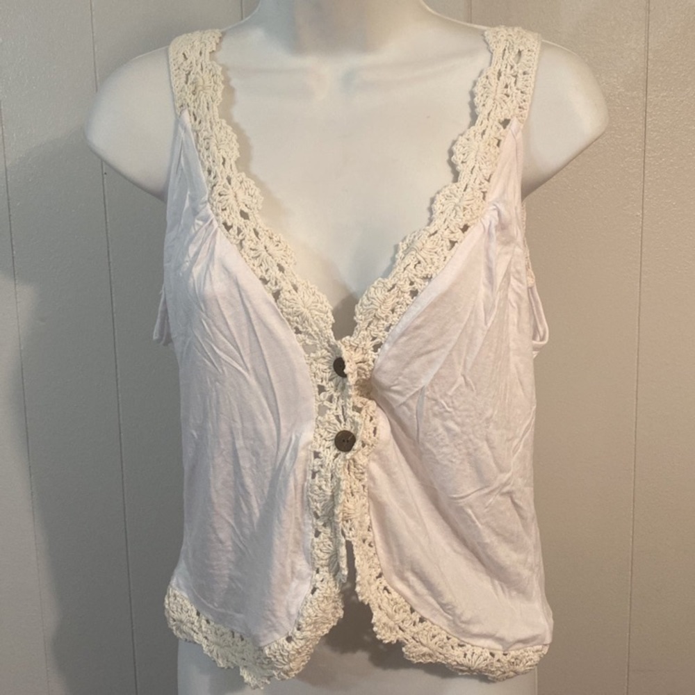 Women's Cream Crochet-Trim Tank Top